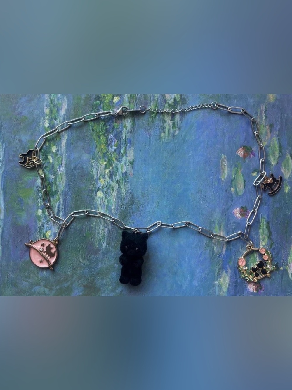 Baby calico critter black cat chain choker <3